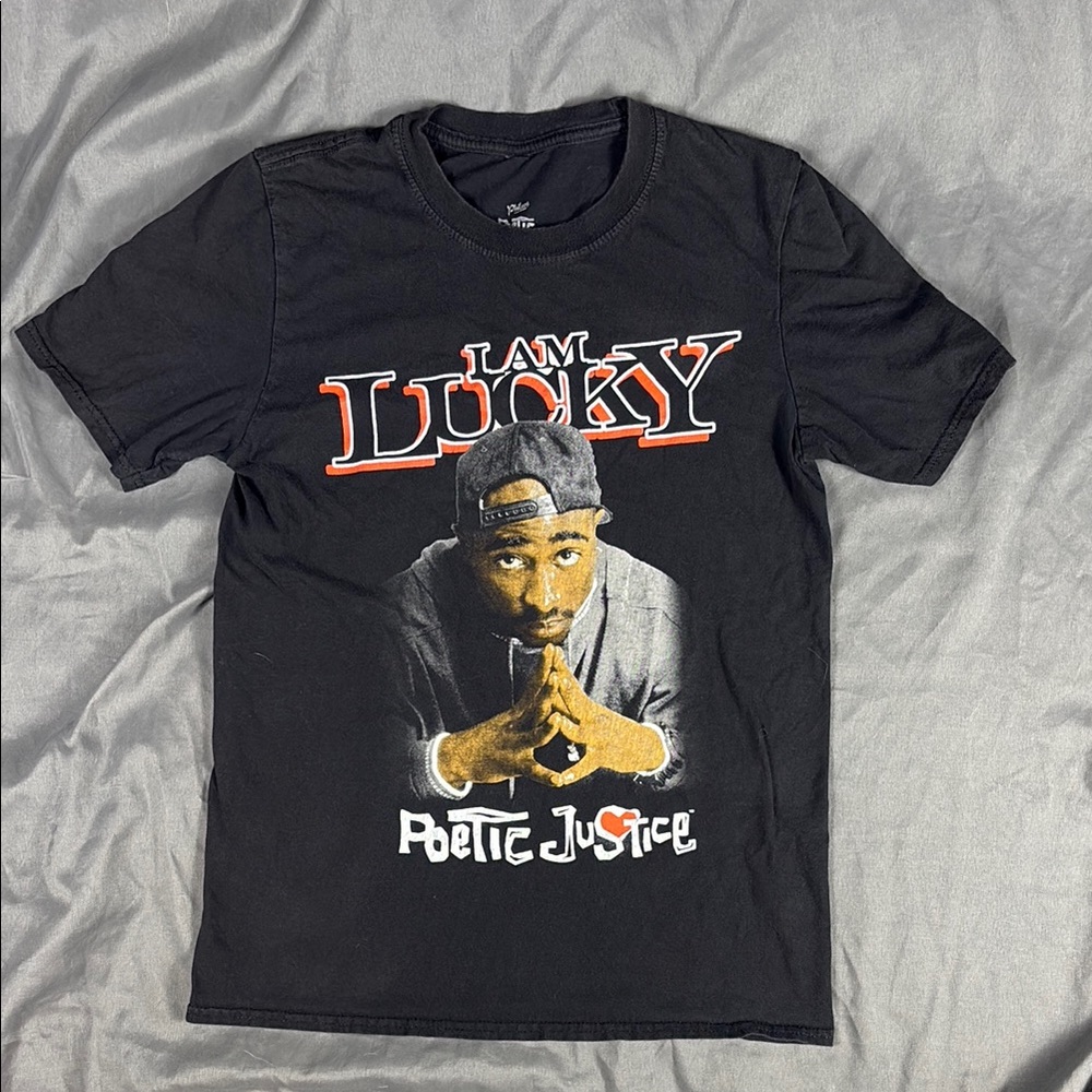 Black Graphic Tee with Tupac Design Size Small